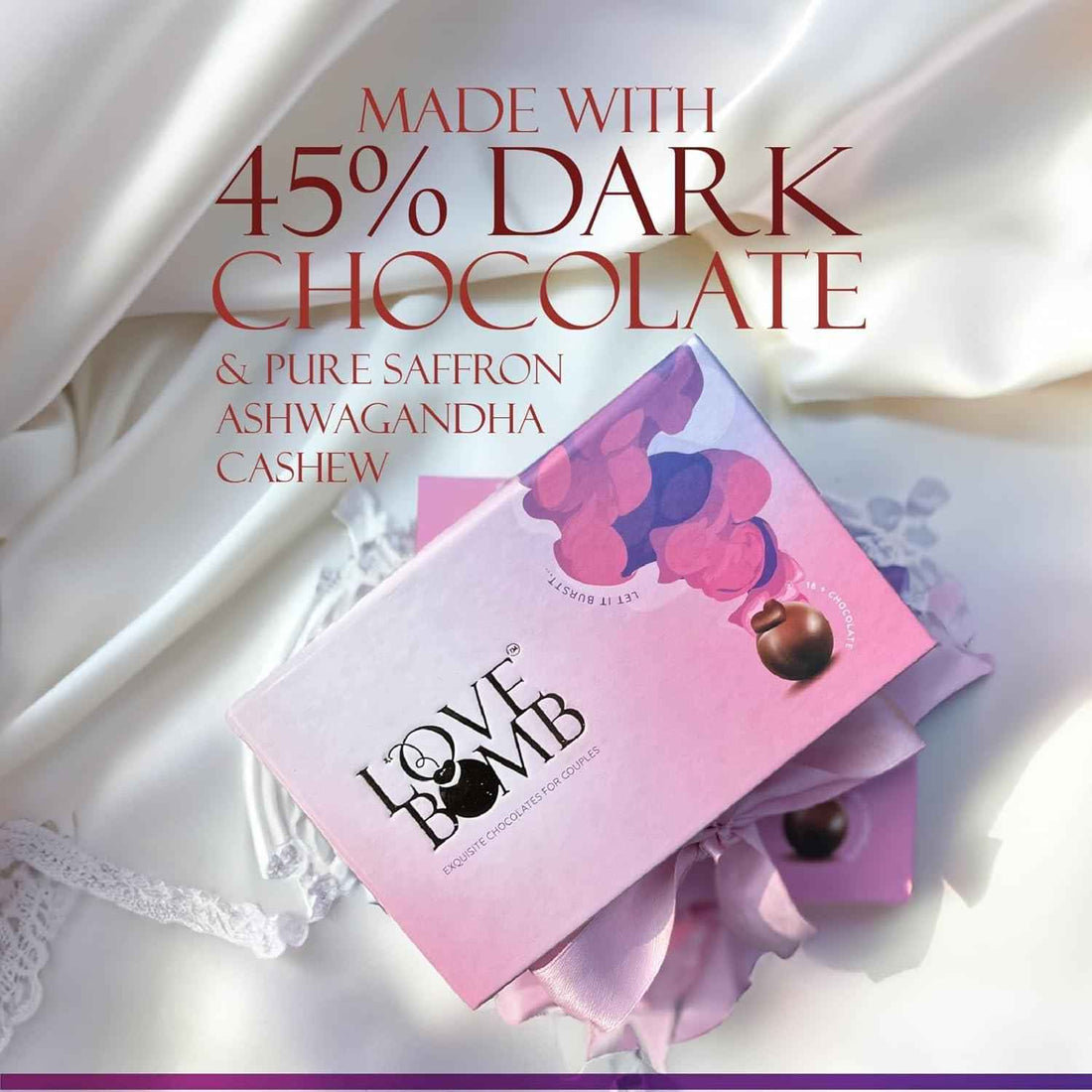 Love Bomb Intimacy Chocolate Ingredients - Shilajit Ashwagandha Kesar Dark Chocolate